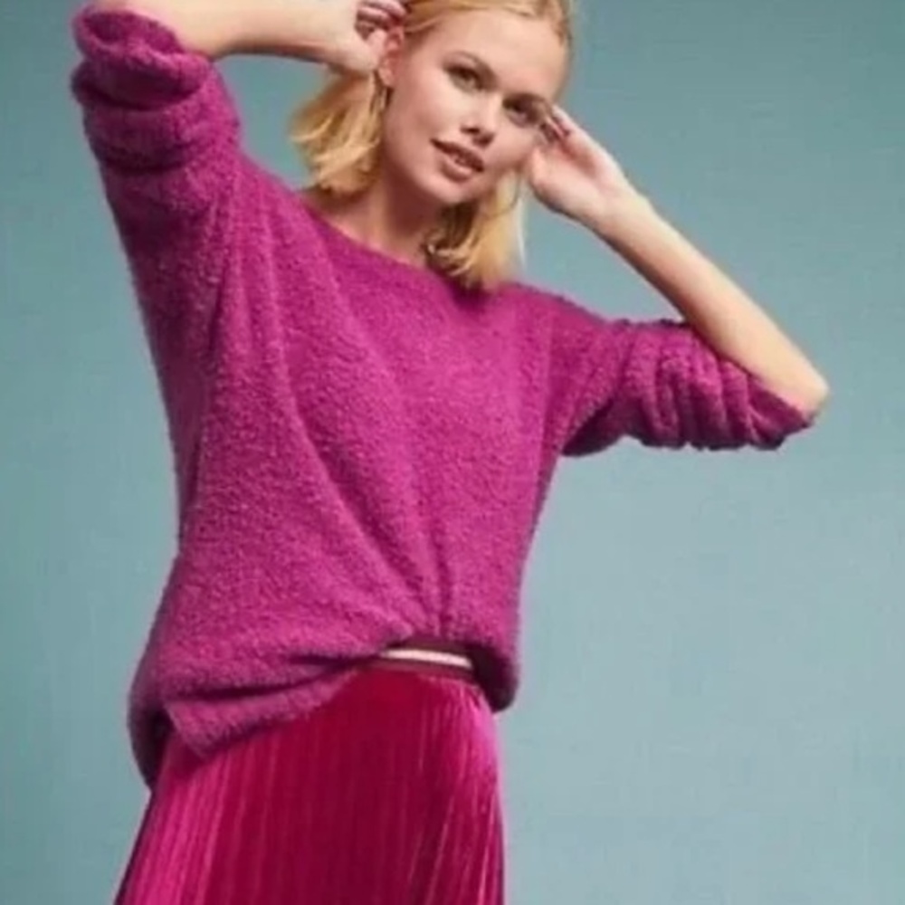 Anthropologie Sleeping on Snow magenta pink popcorn sweater size med baby alpaca